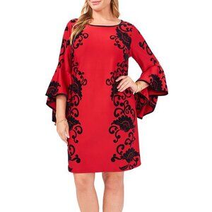 MSK Velvet Floral Print Bell Sleeve Dress